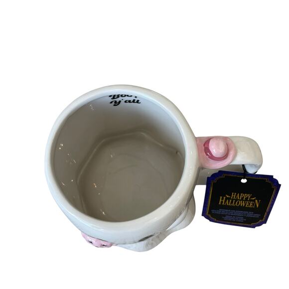 Halloween Ghost Mug With Pink Pumpkin 17oz Cute Ceramic BOO Y'ALL Coffee Cup NEW - Picture 3 of 12